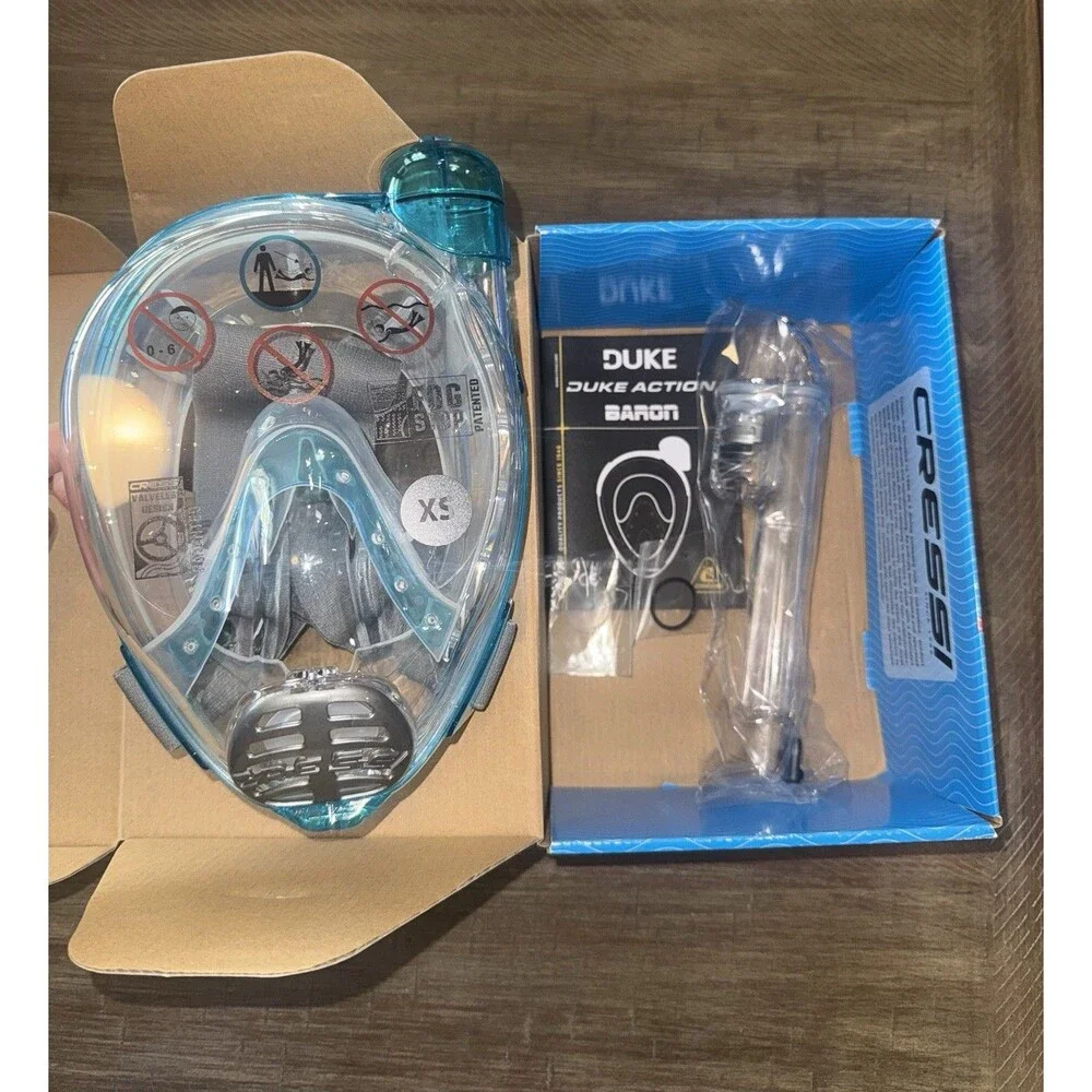 Cressi Baron Junior Dry Full Face Snorkel Mask Blue Size XS Age 7 To 12 NEW NIB